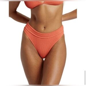 Billabong Coral Orange High Waist Ribbed Bikini Bottom Swimwear